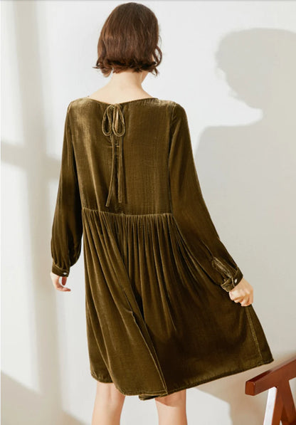 Evening  Dress Velvet Dress for Women Long Sleeves Dress knee length Dress Loose Dress Custom Hand Made Dress Velvet Pleated Dress Plus Size Formal Dresses Wedding Guest Dress