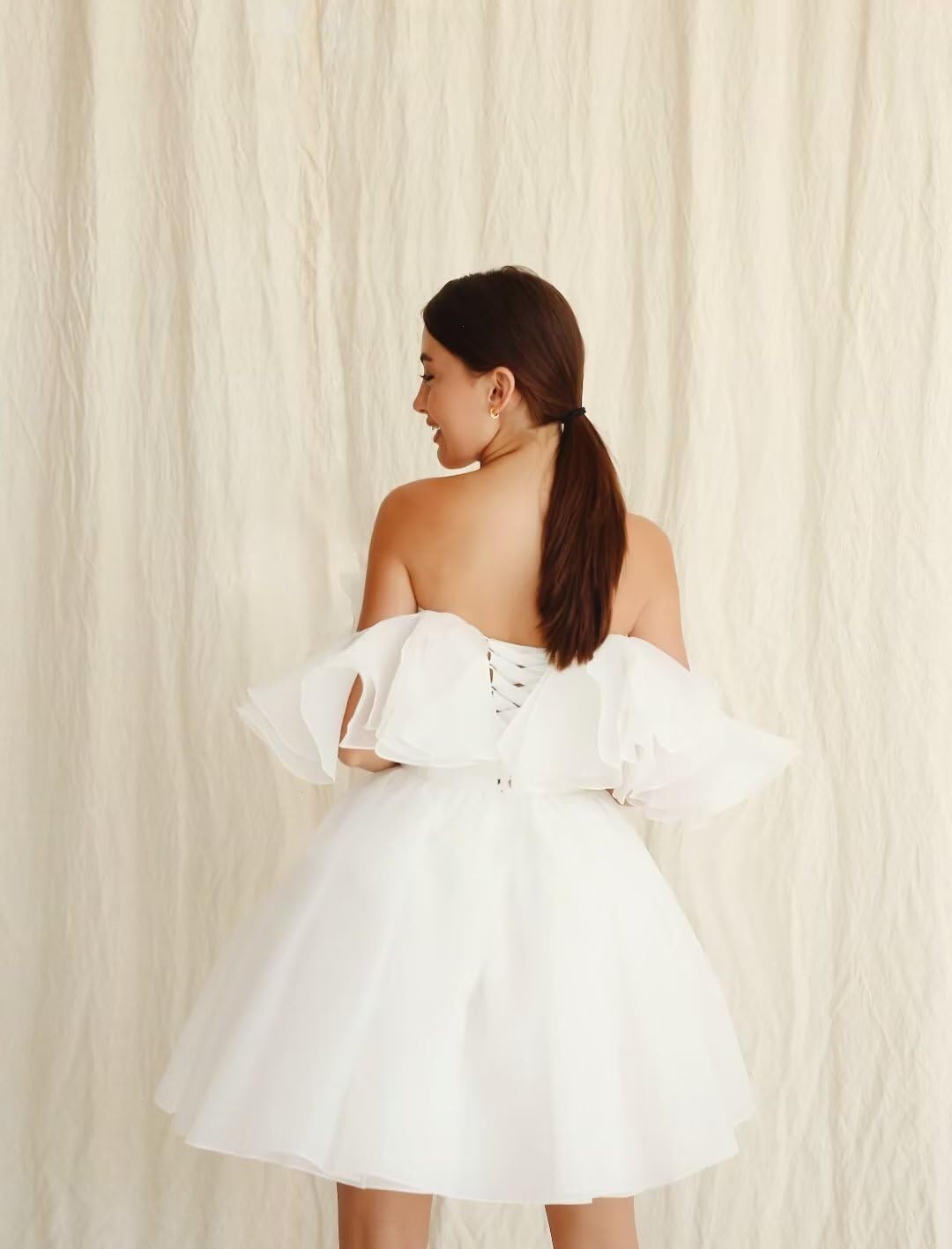 Wedding Dresses A-Line Off-The-Shoulder Sleeveless Short Mini Organza