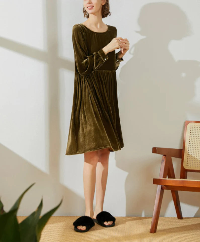 Evening  Dress Velvet Dress for Women Long Sleeves Dress knee length Dress Loose Dress Custom Hand Made Dress Velvet Pleated Dress Plus Size Formal Dresses Wedding Guest Dress