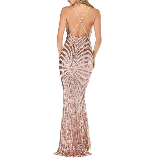 AABEI DRESS Prom Dress Mermaid Spaghetti Strap V-neck Sequined Sexy Sparkle Formal Dress