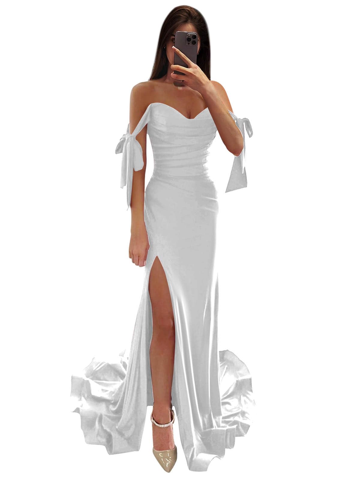 Prom Dress Off Shoulder Satin Mermaid Corset Evening Gown High Slit Bridesmaid Dress Wedding Guest Dress Formal Wear Dresses