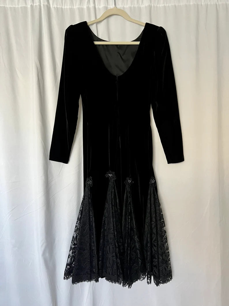 Evening Dress Velvet Dress Long Sleeves Vintage Velvet and Lace Splicing Maxi Dress Formal Dresses Wedding Guest Dress