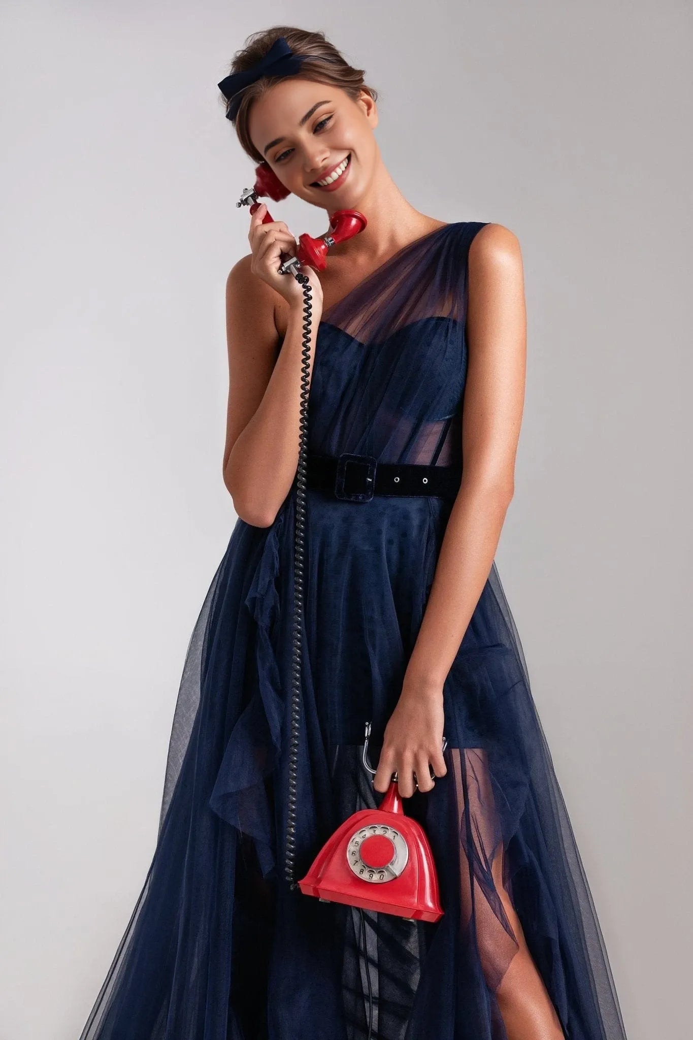 A-Line Evening Gown Black Dress Plus Size Wedding Guest Engagement Court Train Long Sleeve One Shoulder Wednesday Addams Family Tulle with Ruffles Slit