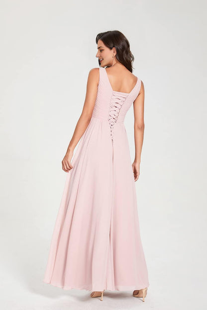 Prom Dress V Neck Bridesmaid Dresses Side Fork Chiffon Pleated Formal Evening Gowns Wedding Guest Dresses Formal Wear Dresses