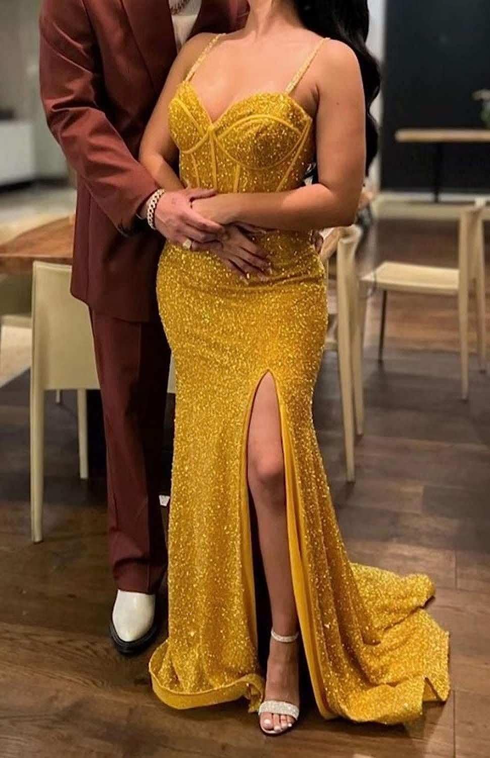 Prom Dress V Neck Spaghetti Strap Mermaid Sequin High Slit Evening Gowns Ball Gown Long Formal Wear Dresses