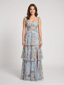 Dusty Blue Embroidered Mesh A-Line Sweetheart Zipper Back Floor Length Dress Front View - Aabei Dress
