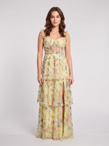 Dusty Blue Embroidered Mesh A-Line Sweetheart Zipper Back Floor Length Dress - Aabei Dress