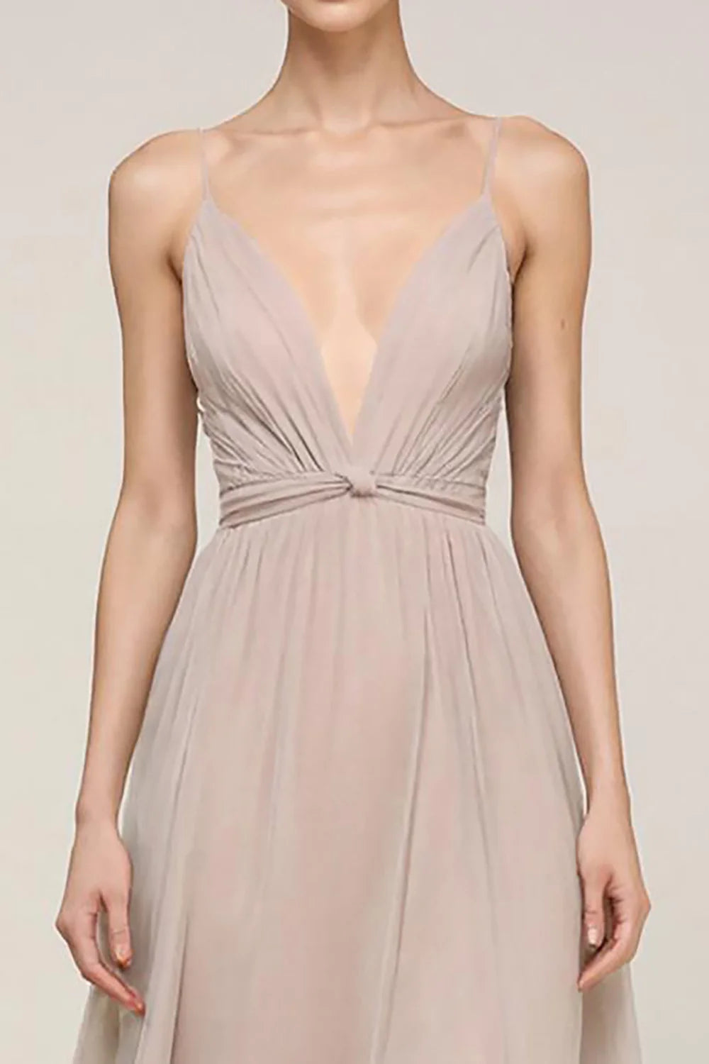 Dusty Rose Chiffon a-line plunging-v-neck low-back floor-length Dress - Aabei Dress