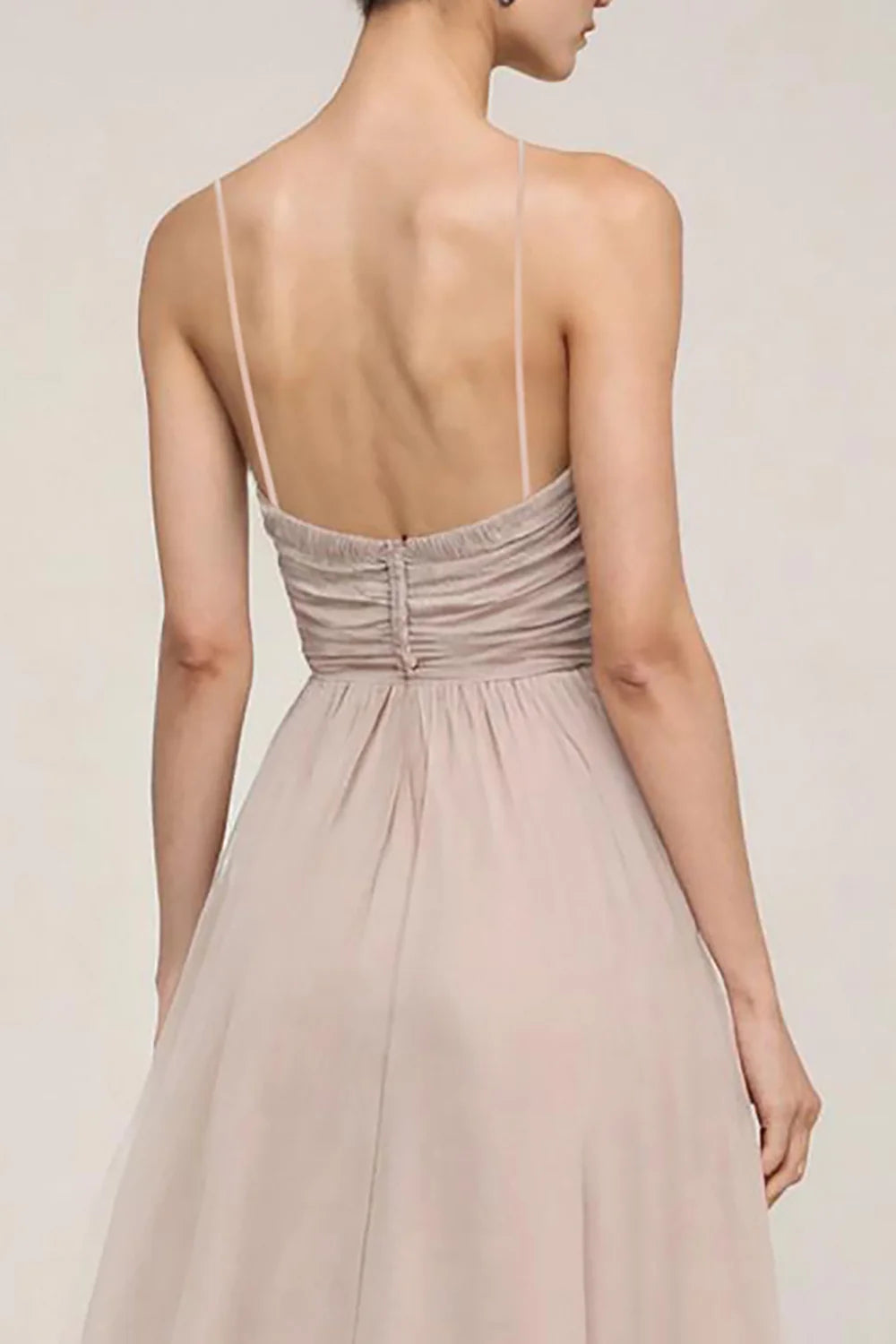Dusty Rose Chiffon a-line plunging-v-neck low-back floor-length Dress - Aabei Dress
