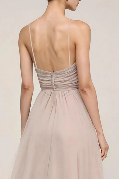 Dusty Rose Chiffon a-line plunging-v-neck low-back floor-length Dress - Aabei Dress