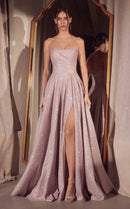 Dusty Rose Glitter Fabric a-line strapless lace-up-back floor-length Dress - Aabei Dress