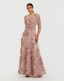 Dusty Rose Lace and Mesh A-Line Illusion Neck Zipper Back Floor Length Dress - Aabei Dress