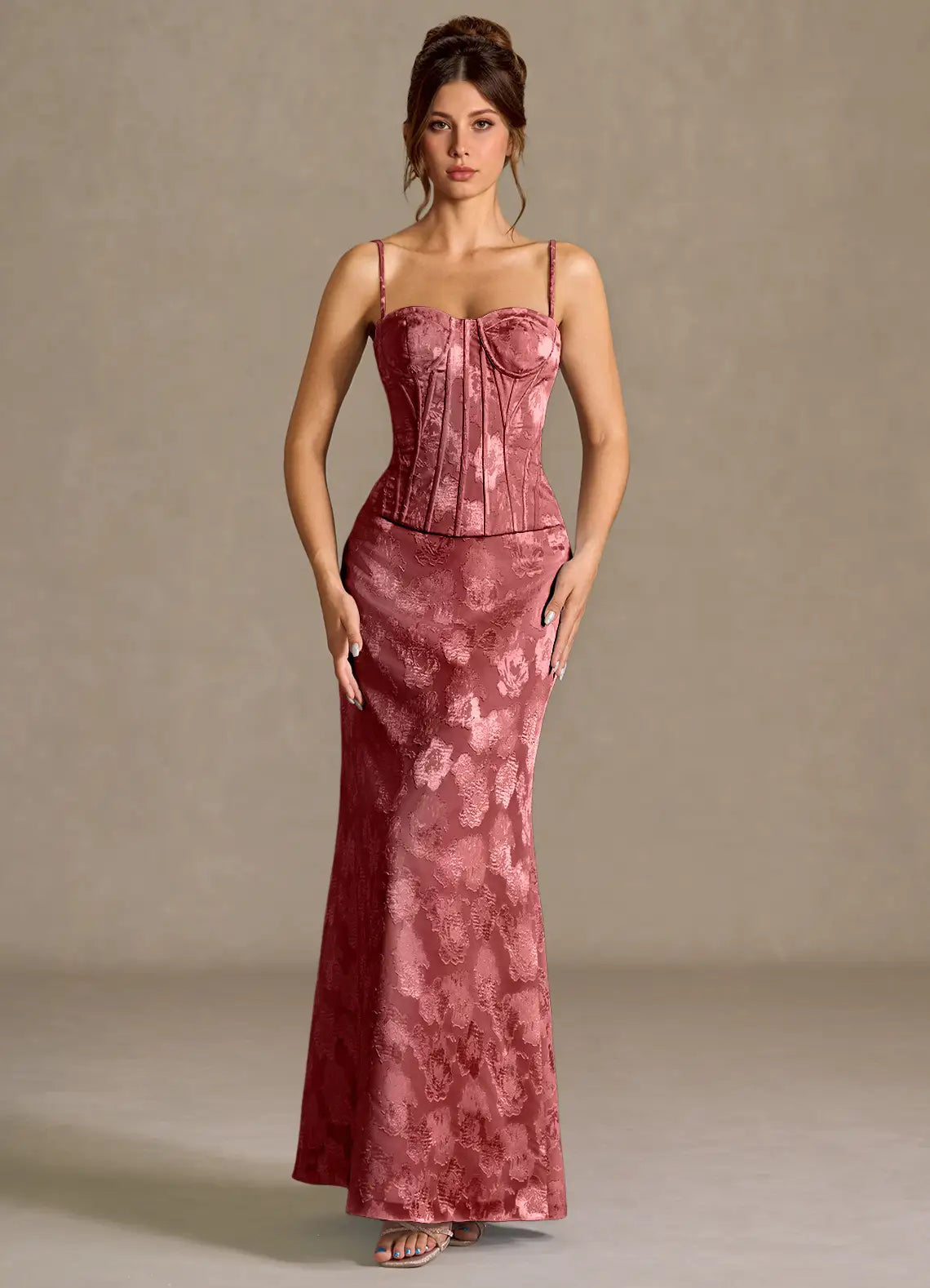 Dusty Rose Satin Sheath Column Sweetheart Lace Up Back Floor-Length Dress - Aabei Dress