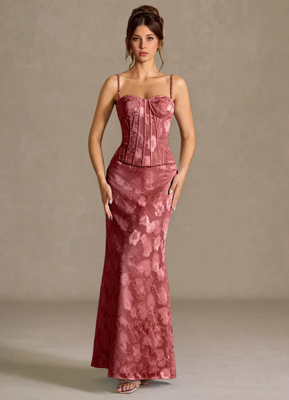 Dusty Rose Satin Sheath Column Sweetheart Lace Up Back Floor-Length Dress - Aabei Dress