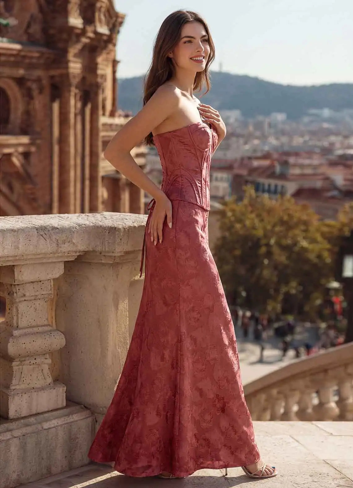 Dusty Rose Satin Sheath Column Sweetheart Lace Up Back Floor-Length Dress - Aabei Dress