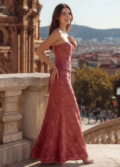 Dusty Rose Satin Sheath Column Sweetheart Lace Up Back Floor-Length Dress - Aabei Dress