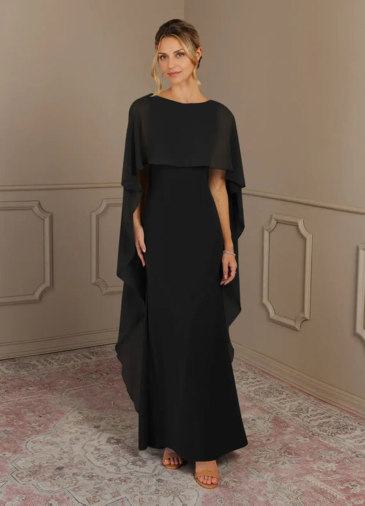 AABEI DRESS Wedding Guests Dresses Sheath Scoop Neck Flutter Crepe Dress Elegant Mother of the Bride Dress