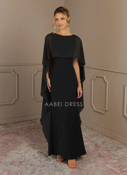 AABEI DRESS Wedding Guests Dresses Sheath Scoop Neck Flutter Crepe Dress Elegant Mother of the Bride Dress