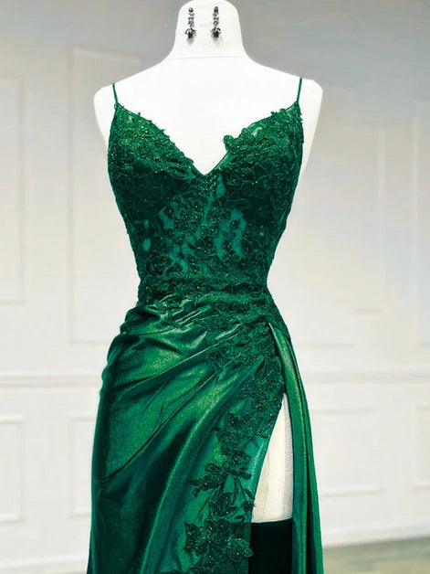 Emerald Green Satin A-Line Sweetheart Low-Back Floor-Length Dress - Aabei Dress