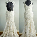 Sheath/Column Sleeveless Lace V-neck Court Train Wedding Dresses