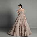 A-Line Prom Dresses Elegant Dress Formal Sweep / Brush Train Sleeveless Strapless Tulle with Pleats Ruffles