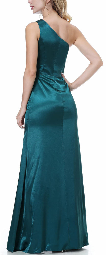Bridesmaid Dress Sheath One Shoulder Silk Satin Sleeveless Long