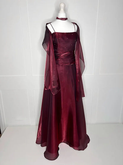 Evening Dress Matching Scarf Two Piece Set Spaghetti Strap Elegant Vintage prom dress Formal Wear Dresses