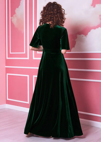 Evening Dress Velvet Dress V Neck Flutter Sleeves Wrap Maxi Dress Formal Dresses Wedding Guest Dress