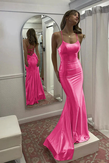 AABEI DRESS Prom Dress Sexy Mermaid Spaghetti Strap Scoop Neck Backless Satin Long Formal Dress