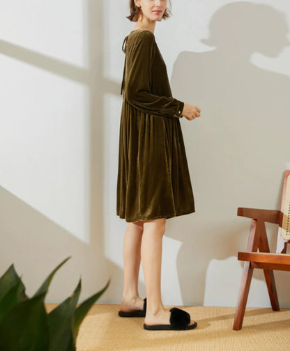 Evening  Dress Velvet Dress for Women Long Sleeves Dress knee length Dress Loose Dress Custom Hand Made Dress Velvet Pleated Dress Plus Size Formal Dresses Wedding Guest Dress