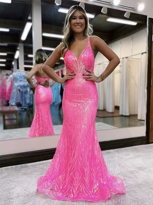AABEI DRESS Prom Dress Sheath/Column V-Neck Sleeveless Sweep/Brush Charming Formal Dress