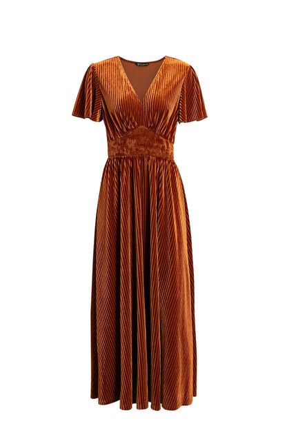 Evening dress Women’s V Neck Velvet Maxi Dress Short Sleeve Empire Waist Long plus size Formal Wear Dresses Wedding Guest Dress