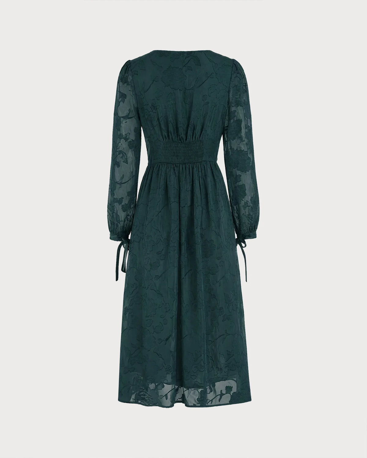 Forest Green Burnout Chiffon A-line Square Neck High Back Midi Dress - Aabei Dress