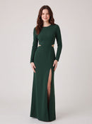 Forest Green Crepe sheath-column scoop-neck zipper-back floor-length Dress Front View - Aabei Dress