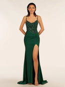 Forest Green Satin Sheath Column Sweetheart Lace-Up Back Floor-Length Dress Front View - Aabei Dress