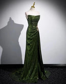 Forest Green Sequin sheath-column strapless lace-up-back floor-length Dress Front View - Aabei Dress