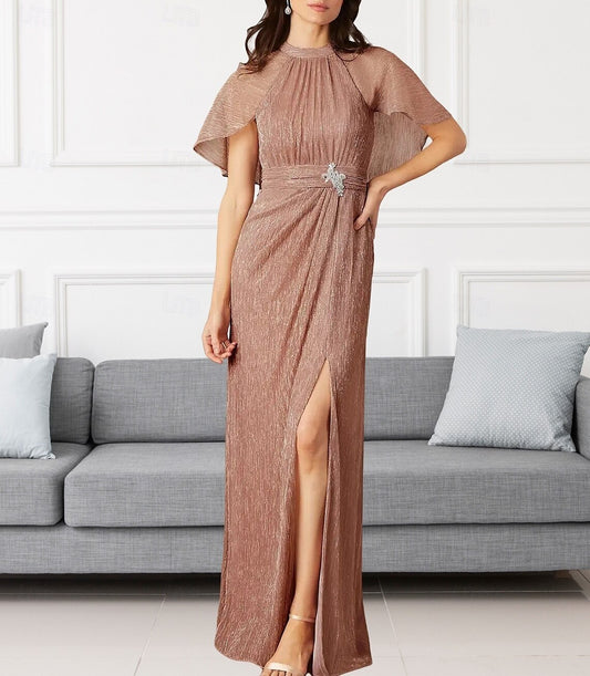 AABEI DRESS Wedding Guest Dress Elegant Sheath Crew Neck Floor Length Chiffon Sleeveless Split Front Ruching Mother of the Bride Dress