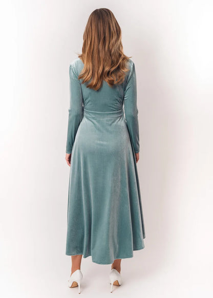 Evening Dress Velvet Dress Wrap Dress Deep V Neck Long sleeves Asymmetric Formal Dresses Wedding Guest Dress