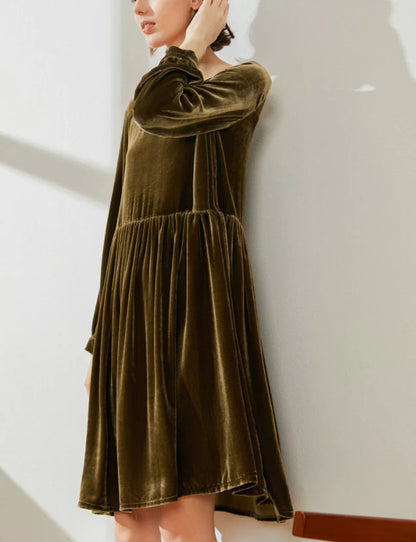 Evening  Dress Velvet Dress for Women Long Sleeves Dress knee length Dress Loose Dress Custom Hand Made Dress Velvet Pleated Dress Plus Size Formal Dresses Wedding Guest Dress
