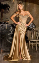 Gold Satin A-Line Sweetheart Low-Back Floor-Length Dress Front View - Aabei Dress