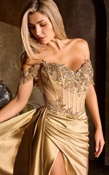 Gold Satin A-Line Sweetheart Low-Back Floor-Length Dress - Aabei Dress