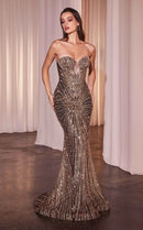 Gold Sequin Trumpet Sweetheart Lace-up Floor-Length Dress Front View - Aabei Dress