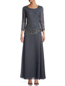 Sheath Party Dress Elegant Formal Evening Dress Jewel Neck 3/4 Length Sleeve Ankle Length Chiffon with Sequin