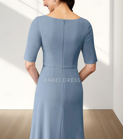 AABEI DRESS Wedding Guest Dress Exquisite A-Line Crew Neck Half Sleeve Appliques Ruching Floor Length Elegant Mother of the Bride Dress