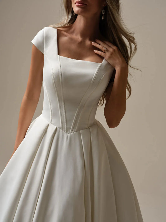 Wedding Dress A-Line Square Neck Short Sleeves Fantastic Bridal Gown Formal Wear Dresses