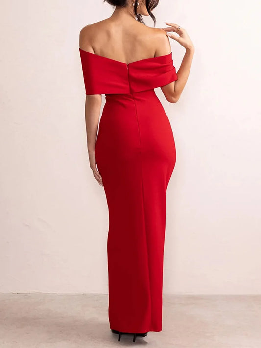 AABEI DRESS Formal Women's Dresses Evening Mermaid Off Shoulder Pleated Backless Split Elegant Red Prom Dress
