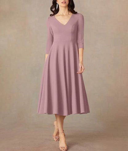 AABEI DRESS Wedding Guest Dress Elegant A-Line V Neck Tea Length 3/4 Length Sleeve Minimalist Mother of the Bride Dress