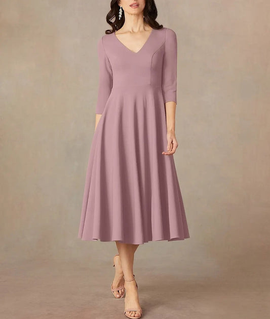 AABEI DRESS Wedding Guest Dress Elegant A-Line V Neck Tea Length 3/4 Length Sleeve Minimalist Mother of the Bride Dress