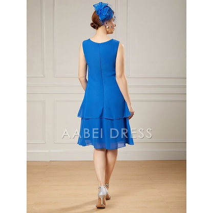 AABEI DRESS Wedding Guest Dress Elegant A-Line Jewel Neck Sleeveless Two Piece Beach Knee Length Ruffles Solid Color Mother of the Bride Dress