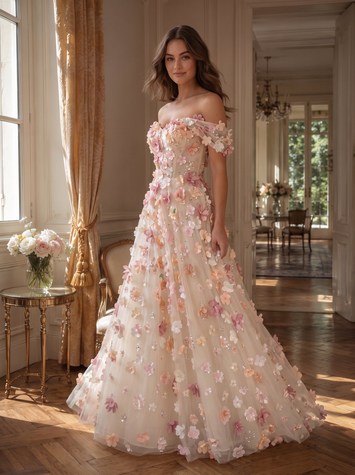 Ivory Blush Tulle A-Line Sweetheart Lace-up Floor-Length Dress - Aabei Dress
